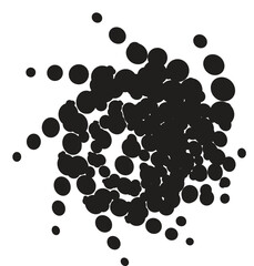 Circle abstract background with dynamic halftone dots in spiral. Black shape on a white background and the same white shape on the black side.