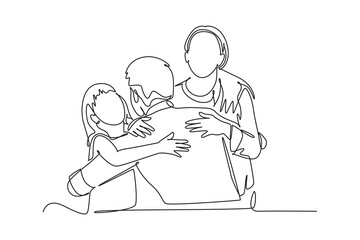 Gathering Family Concept. Single line draw design vector graphic illustration.