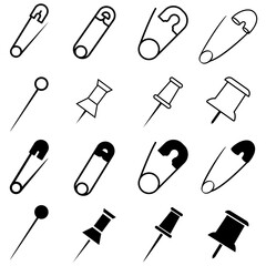 Pin icon vector set. Barrette illustration sign collection. Safety Pin symbol or logo.