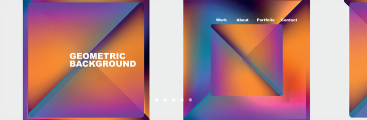 Colorful fluid gradient triangles and squares web site template. Vector Illustration For Wallpaper, Banner, Background, Card, Book Illustration, landing page