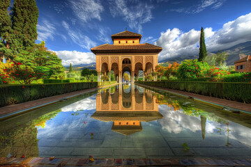 Alhambra in Granada with its stunning Islamic architecture and lush gardens