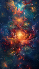 Fototapeta na wymiar painting of a colorful explosion of light and space