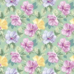 Floral variety color, form natural, seamless fabric pattern.