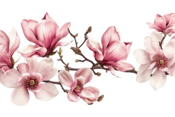 Fototapeta premium Magnolia Blossom. Pink Magnolia Flowers in Springtime Border Decoration