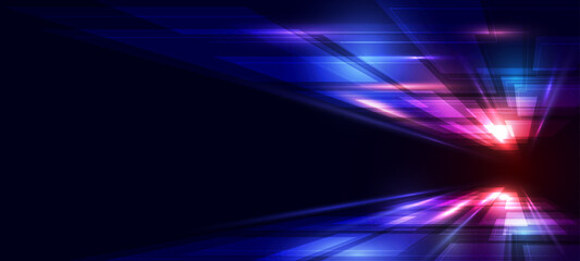 Abstract digital technology background. Innovation high-tech future, network connection, speed movement, AI, metaverse, communication, big data, data transfer, Network, cyber light trails.