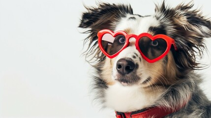 Cute Dog Wearing Heart-Shaped Sunglasses Celebrating Valentine's Day