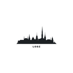 Lodz cityscape skyline city panorama vector flat modern logo icon. Poland town emblem idea with landmarks and building silhouettes. Isolated graphic