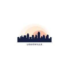 Louisville USA city skyline and cityscape logo. Panorama, US Kentucky state icon, landmarks, skyscraper at sunrise, sunset. United States of America isolated graphic, vector flat