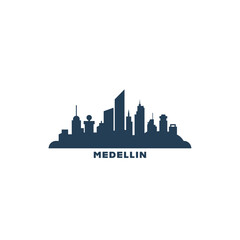 Medellin cityscape skyline city panorama vector flat modern logo icon. Colombia town emblem idea with landmarks and building silhouettes. Isolated black graphic