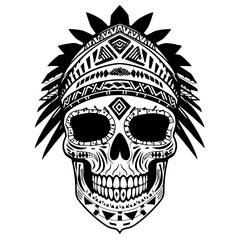 Obraz premium Captivating Aztec Skull Symbol Vector - Ideal for Bold Tattoos, Striking Graphic Designs, and Cultural Art Projects
