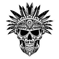 Captivating Aztec Skull Symbol Vector - Ideal for Bold Tattoos, Striking Graphic Designs, and Cultural Art Projects