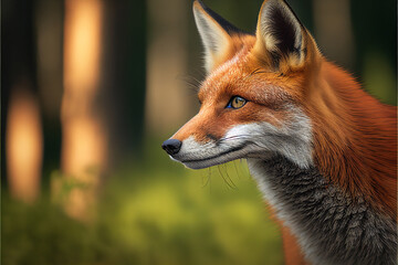 there is a red fox that is looking at something