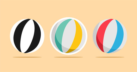 Beach ball icon set in flat design style. Vector illustration.
