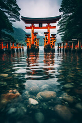 Body of water with red gate in the middle.