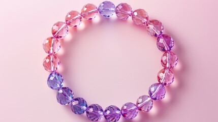 Elegant pink and purple bracelet, captured from above on a clean, isolated background, ideal for showcasing jewelry, studio lighting