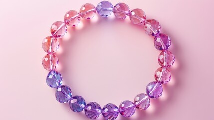 Fototapeta premium Elegant pink and purple bracelet, captured from above on a clean, isolated background, ideal for showcasing jewelry, studio lighting