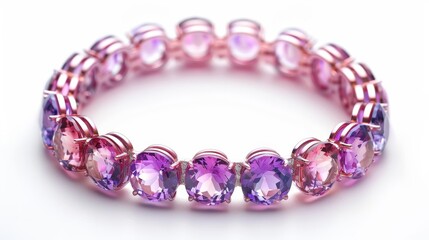 Obraz premium Elegant pink and purple bracelet, captured from above on a clean, isolated background, ideal for showcasing jewelry, studio lighting