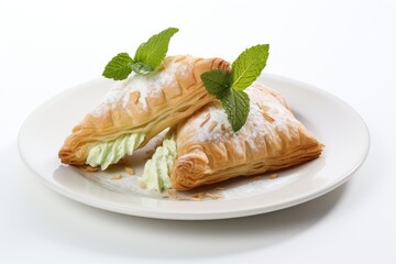 Maltese pastizzi, flaky pastries filled with ricotta or peas. White background.