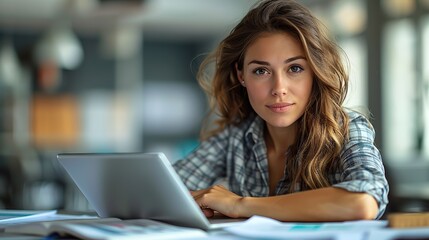 businesswoman using a tablet computer accounting freelance and female internet for savings review or analysis illustration image