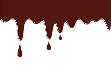 Dark brown chocolate drip and flow. Transparent background with PNG