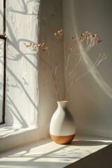 Dried Flower Arrangement in Ceramic Vase on Windowsill