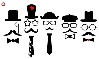 Gentleman's kit. Carnival masks. Flat design of accessories.