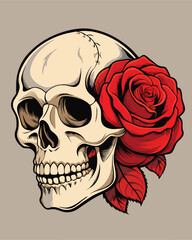 skull and rose flower vector illustration for a t-shirt, emblem and more