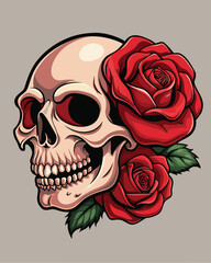 skull and rose flower vector illustration for a t-shirt, emblem and more