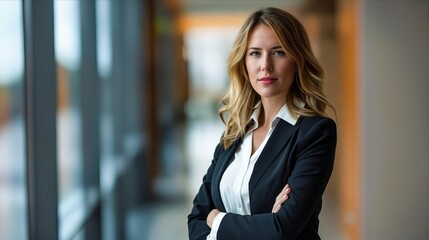 A beautiful business woman standing in an office.