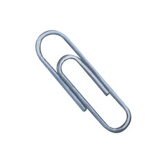 Metal paper clip. A stationery item for fastening paper. Watercolor illustration on isolated white background
