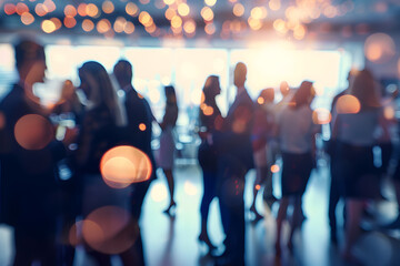 Blurred shot of business people at party in office center