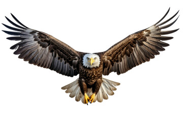 Obraz premium Majestic Eagle Soaring Across the Sky on a White or Clear Surface PNG Transparent Background.