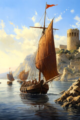 Image of boat in the water with castle in the background.