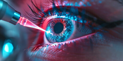 Closeup view of laser eye correction for vision improvement in humans