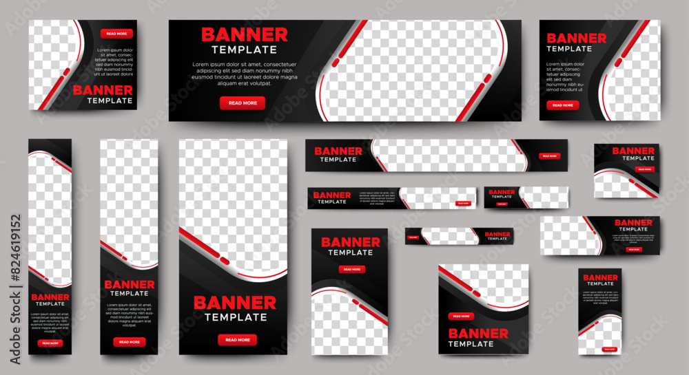 Wall mural set of creative web banners of standard size with a place for photos. gradient black. business ad ba