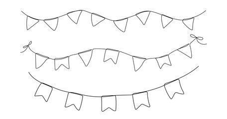 Fototapeta premium One line party garland sketches set. Hand drawn elements. Vector continuous outline isolated icon