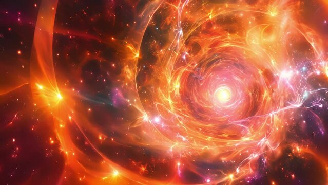 An artistic rendering of a charm quark surrounded by swirling patterns of energy within a meson.
