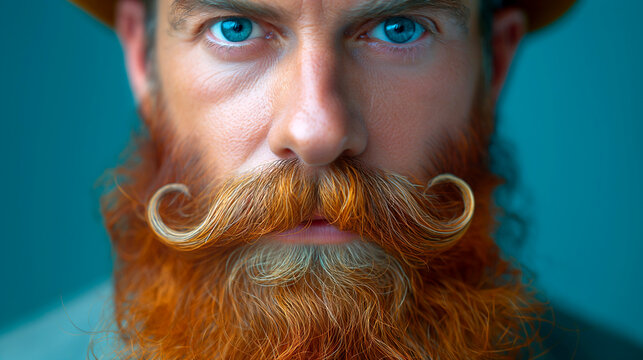 Close-up man with elegant stylish red mustache and beard