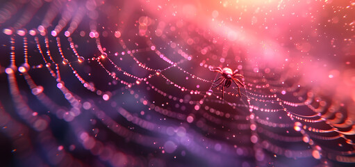 Digital spider web green and violet 3D rendering High quality photo