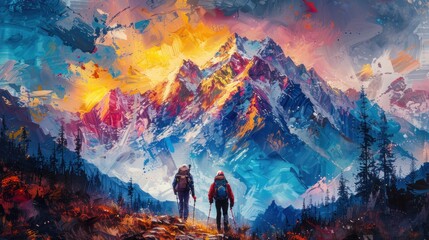 Fototapeta premium Closeup of hikers ascending a mountain trail