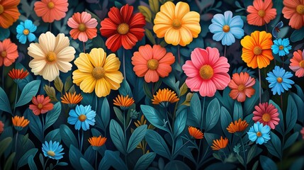 flower flat design top view botanical cartoon drawing colored pastel