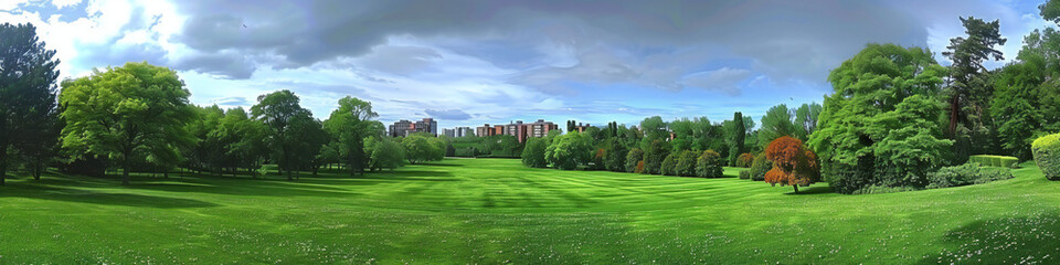 panorama scene of greenery garden of city