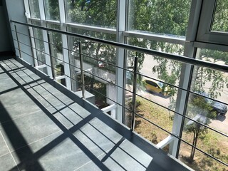 view from a corridor window in an office building
