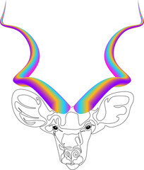 kudu art piece with horns in psychedelic colors