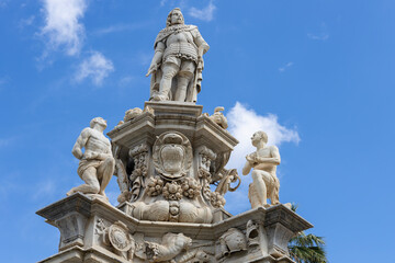 PALERMO, ITALY, JUNE 15, 2023 - View of the monument of the Marble Theatre dedicated to King Philip V of Spain in Palermo, Sicily, Italy