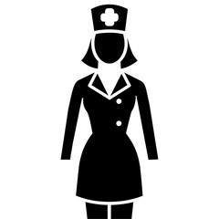 a female nurse vector silhouette black color illustration