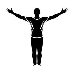 a man standing, 2 hand expand and take breathing fresh air on the sky, enjoy moment vector silhouette