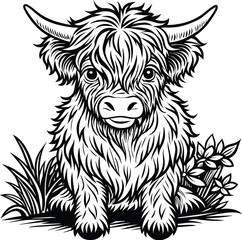 highland baby cow illustration