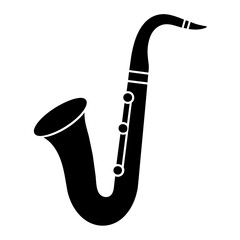 a minimal and simple saxophone icon black color silhouette, white background