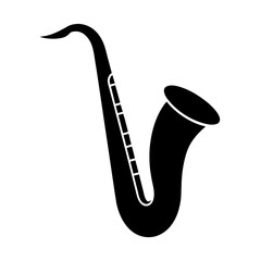 a minimal and simple saxophone icon black color silhouette, white background
